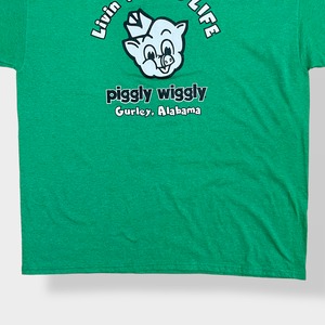 【FRUIT OF THE LOOM】Piggly Wiggly ピグリーウィグリー スーパーマーケット アーチロゴ イラスト プリント Tシャツ グリーン 半袖 X-LARGE ビッグサイズ US古着