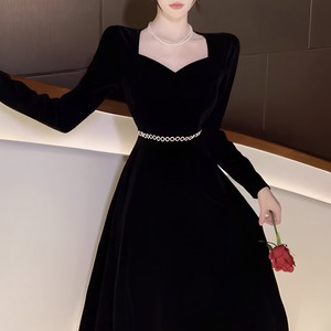 ウエストチェーンミドル丈ドレス[sam054]