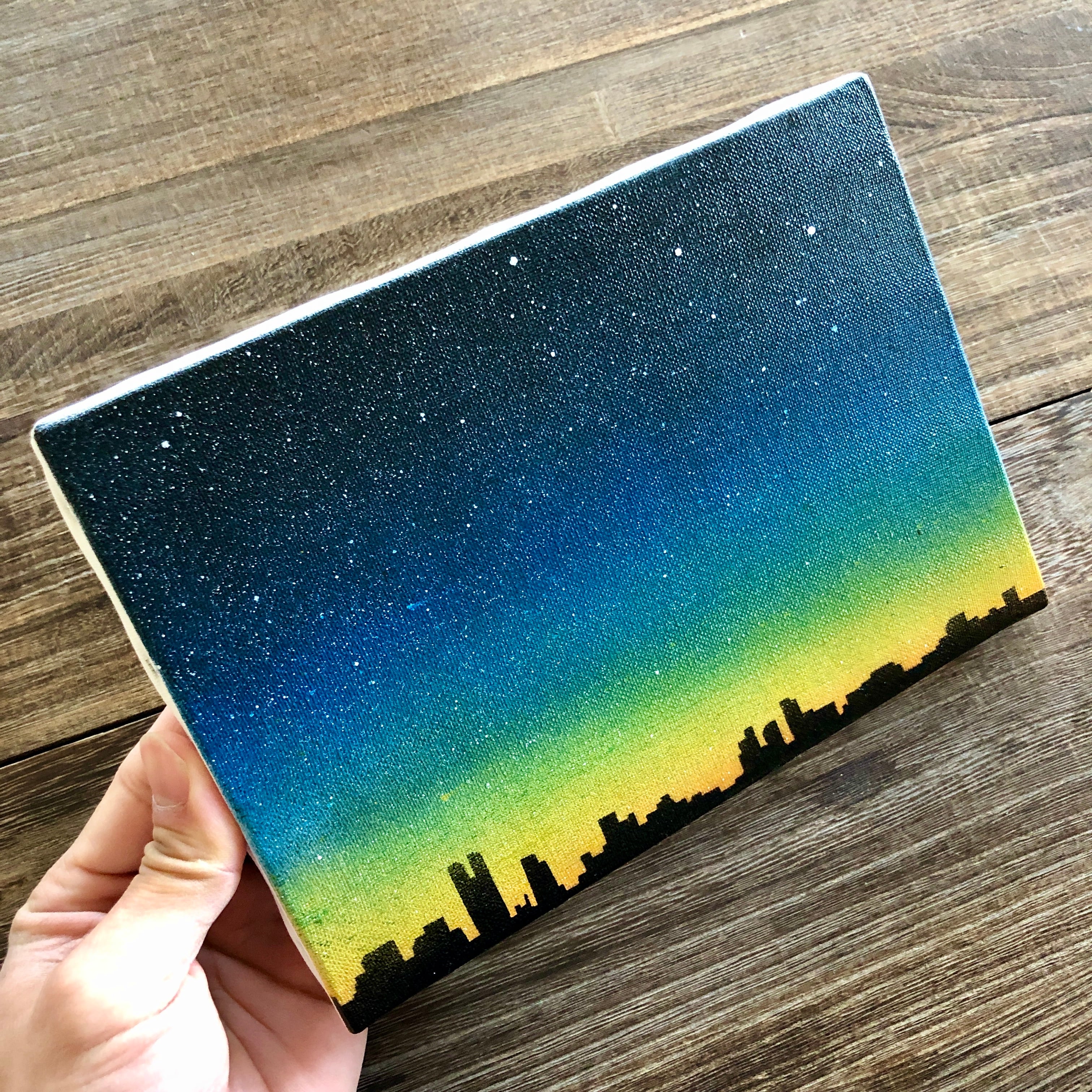 夜が来る」 原画 黄昏×街 濃い青 オレンジ 絵画 キャンバス 風景画