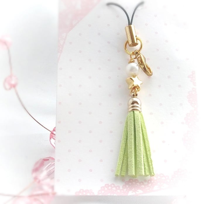 淡水パール・スタータッセルストラップ NO.4 | クラフトレザー＆天然石