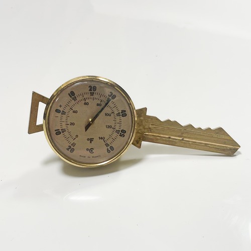 Vintage Brass Key Shaped Desk Thermometer Made in France