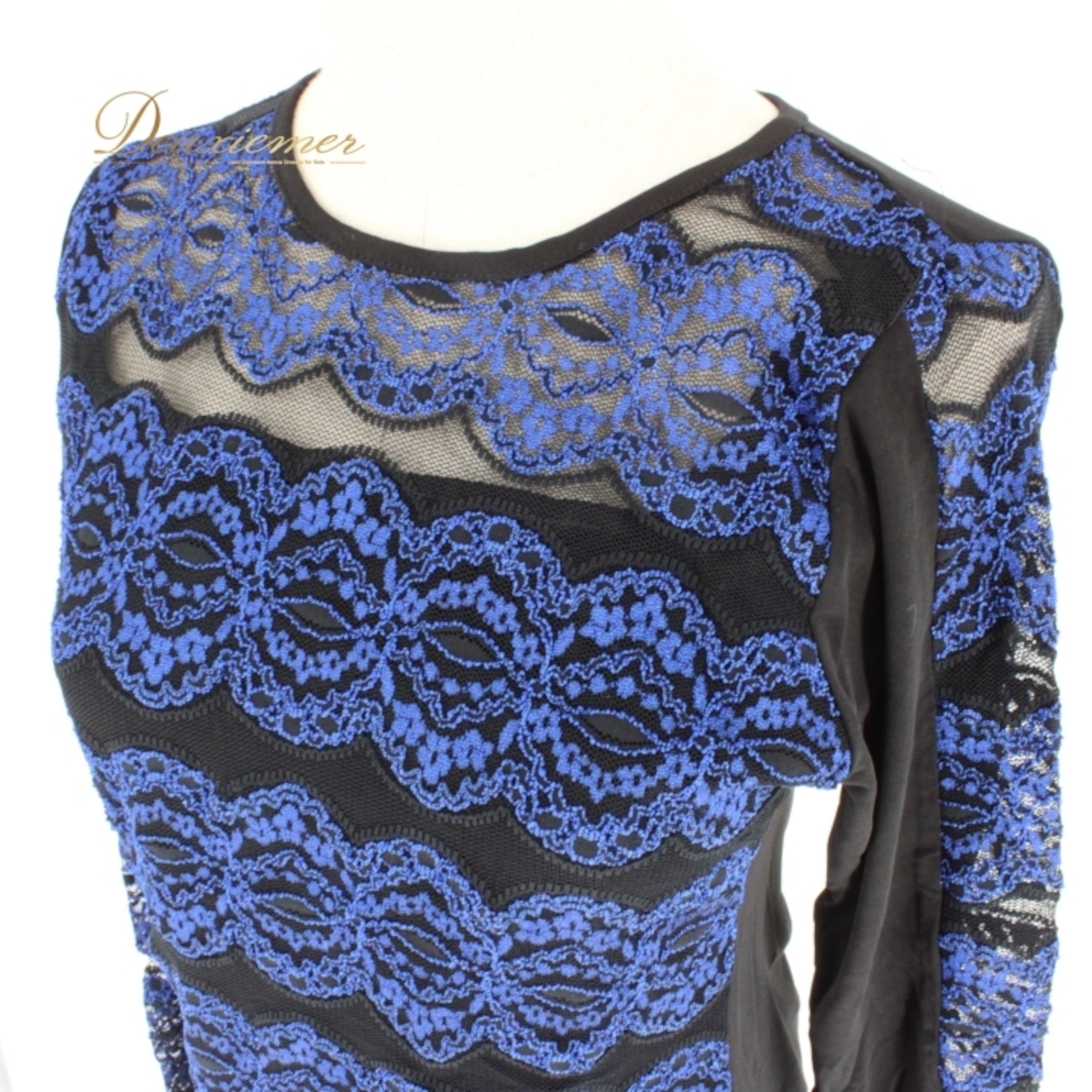 社交ダンス 衣装 スタンダード トップス レッスンウェア レディース 黒 青 ブルー系 ブラック系 レース 長袖 練習着 花柄 バイカラー シック おしゃれ 伸縮性 フォーマル プロフェッショナル カスタマイズ可能 舞台 衣装 上品 普段使い エレガント スタイリッシュ ダンスレッスン 講師向け コスチューム モダン ダンスウェア ブラウス デザイン トレーニング ウェア