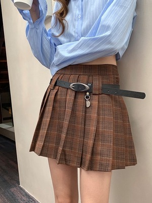 ≪ 2c's ≫ checked pleats skirt + belt