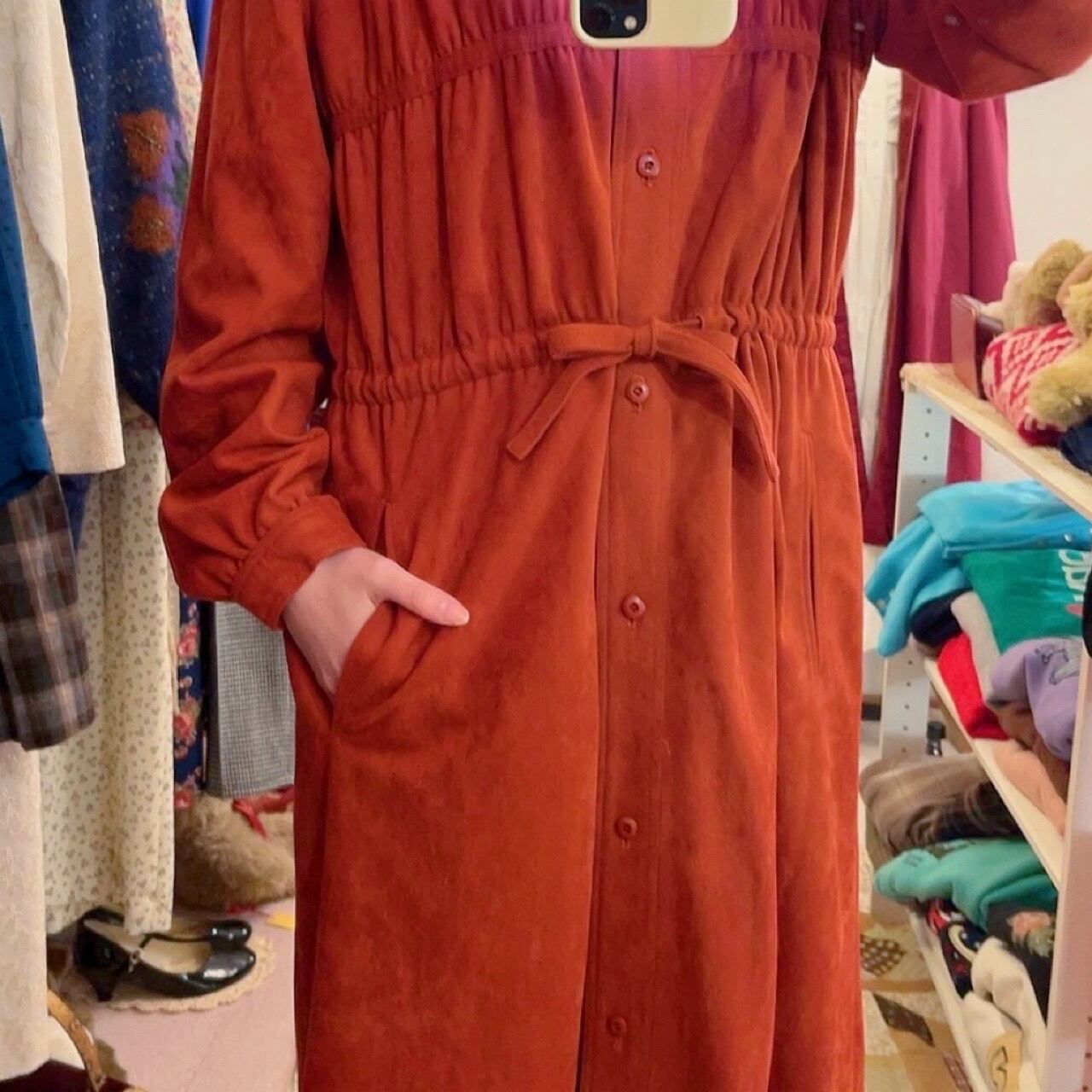 dark orange gather ribbon one-piece