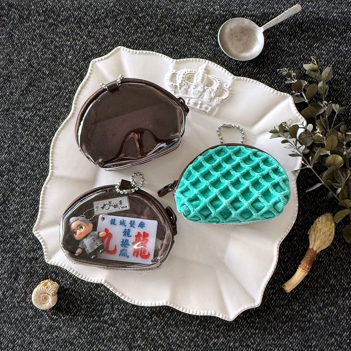 特別版:革のワッフル・半月クリアポーチ(ミント)