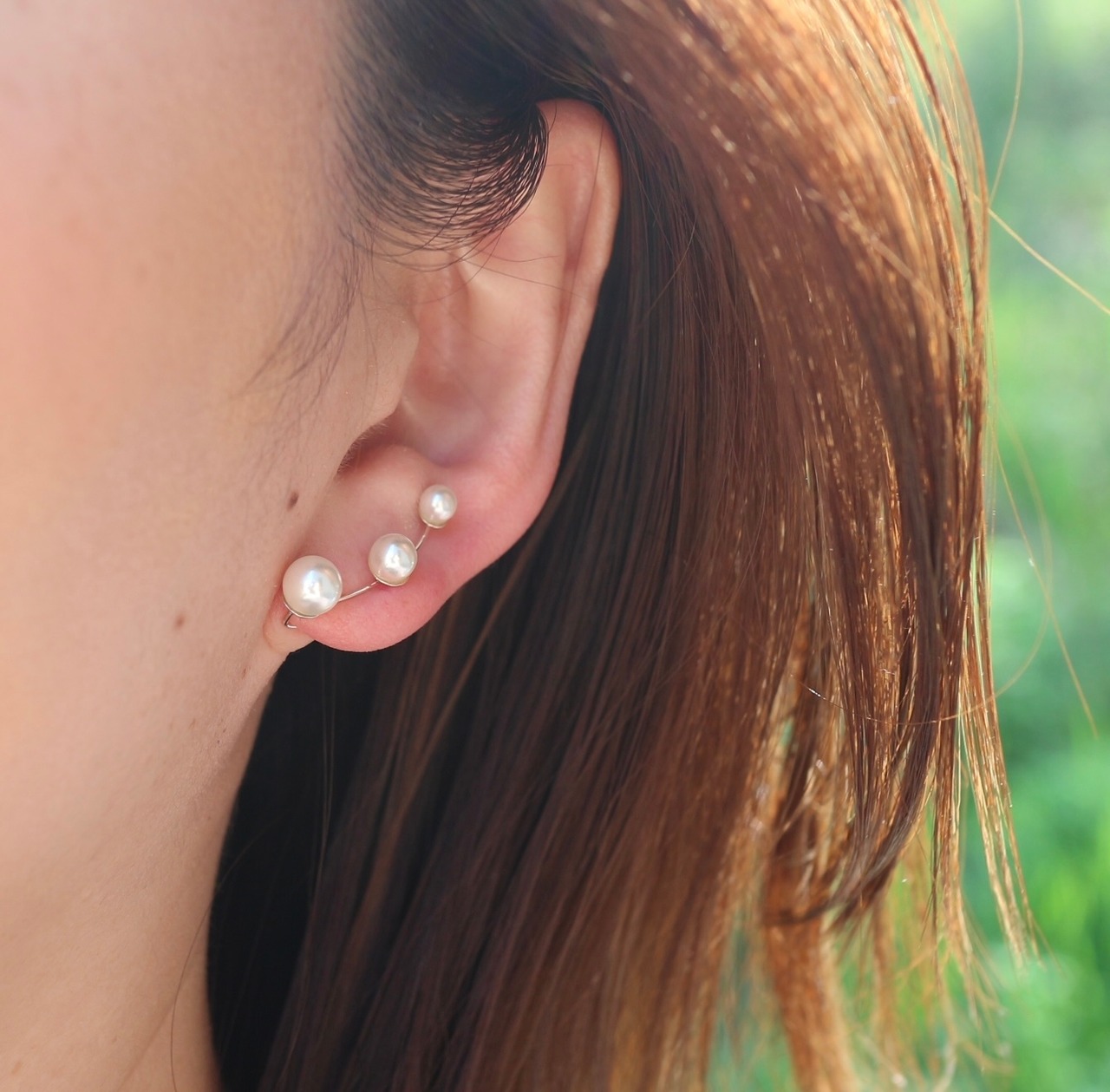 高品質s925 流れるパールシルバーイヤーカフ　イヤリング　ピアス