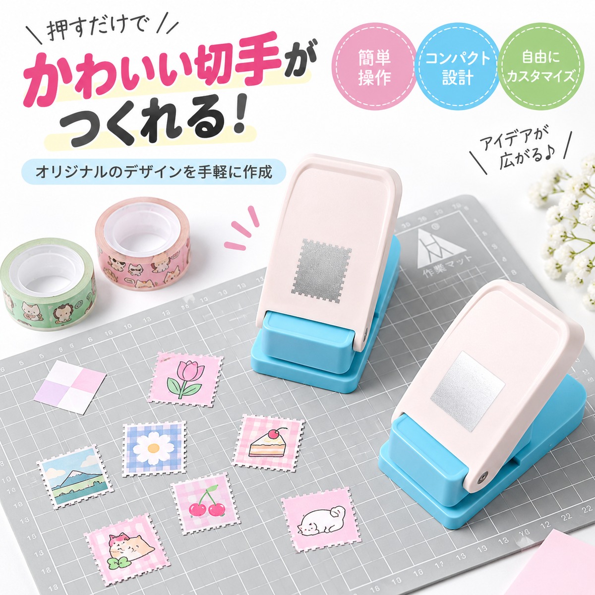 B73.切手風クラフトパンチ ペーパーパンチ スタンプカッター 正方形