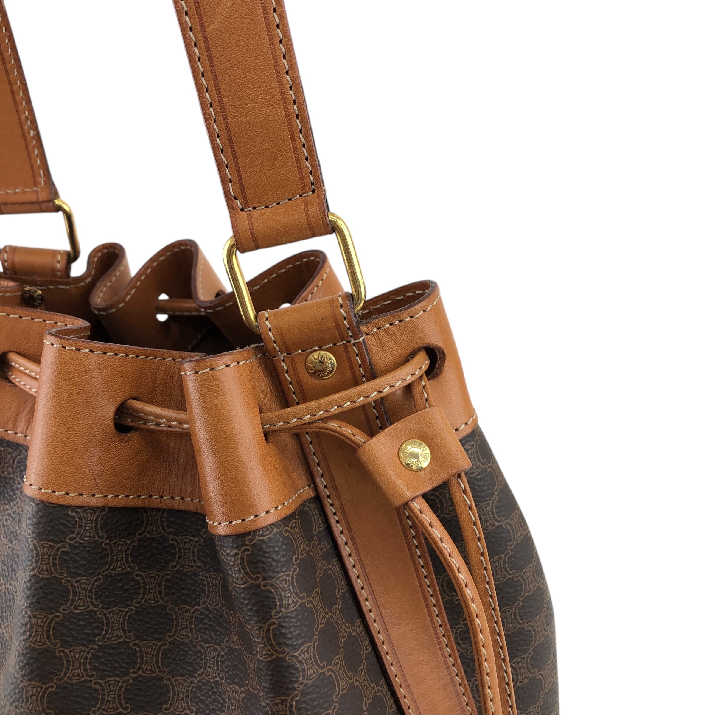CELINE セリーヌ マカダム ショルダーバッグ ブラウン ブラゾン型押し