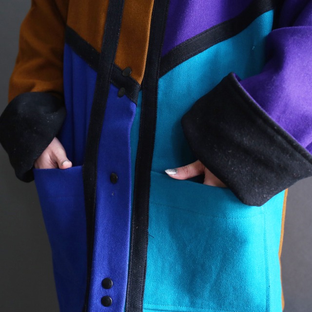 multi color switching design high-neck coat