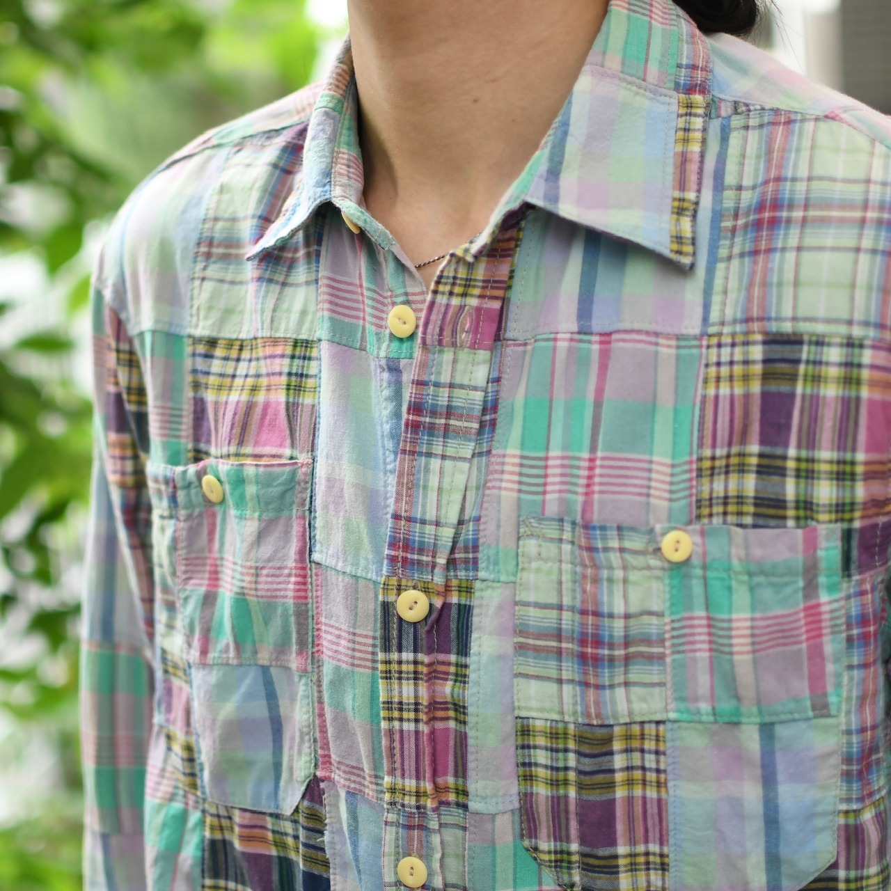 patchwork plain weave cotton shirt