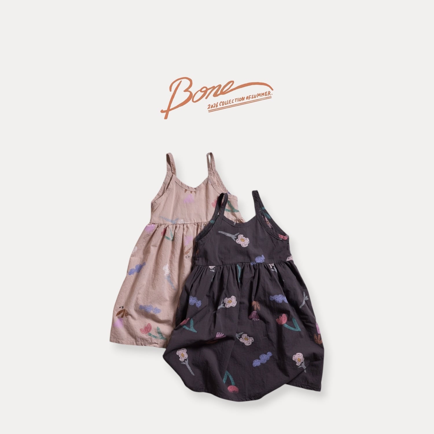 crayon flower strap dress【BONEOUNE】※7月中旬〜下旬発送予定