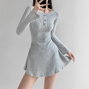 boat neck ribbed knit one-piece & short pants set la1449