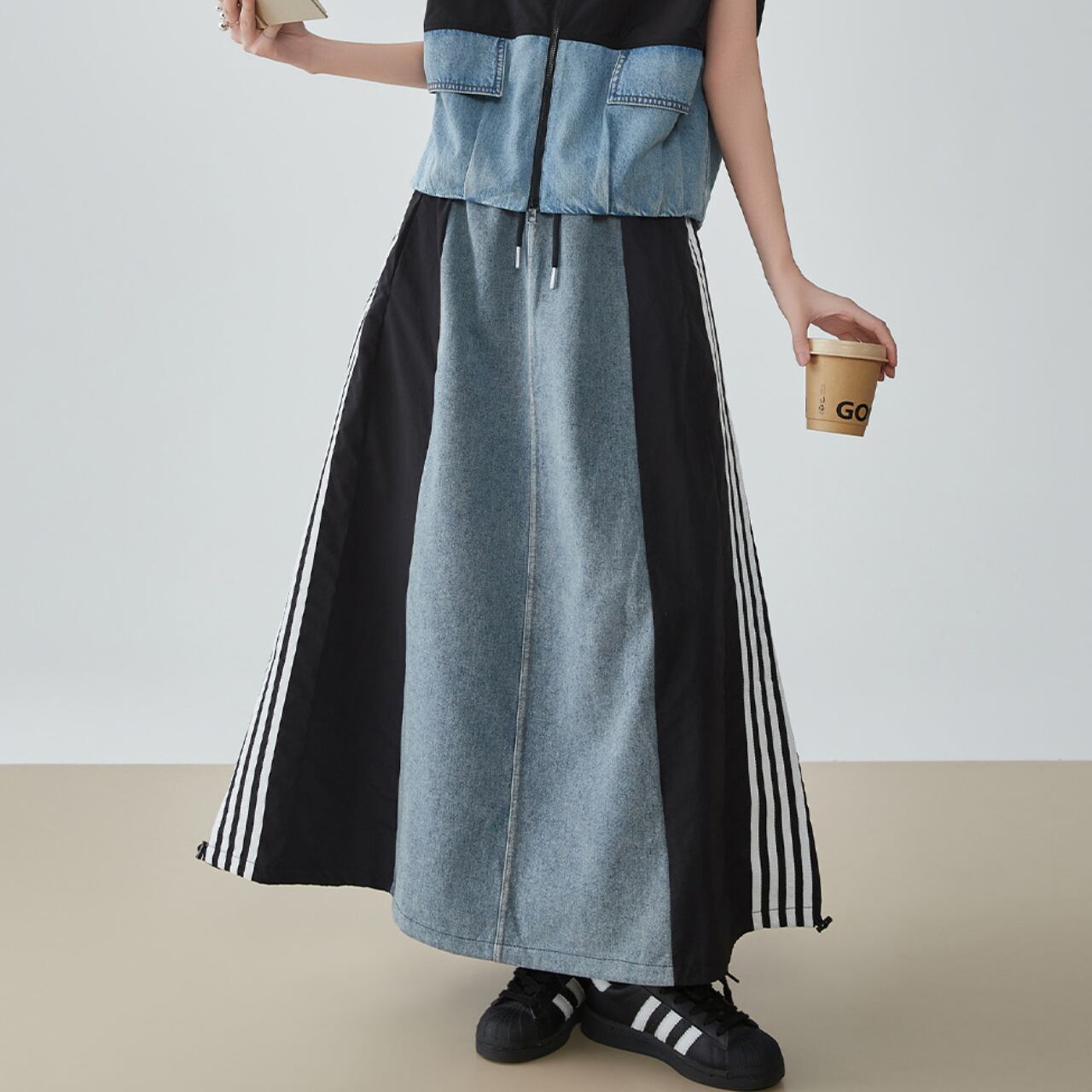 denim patchwork maxi skirt S1427