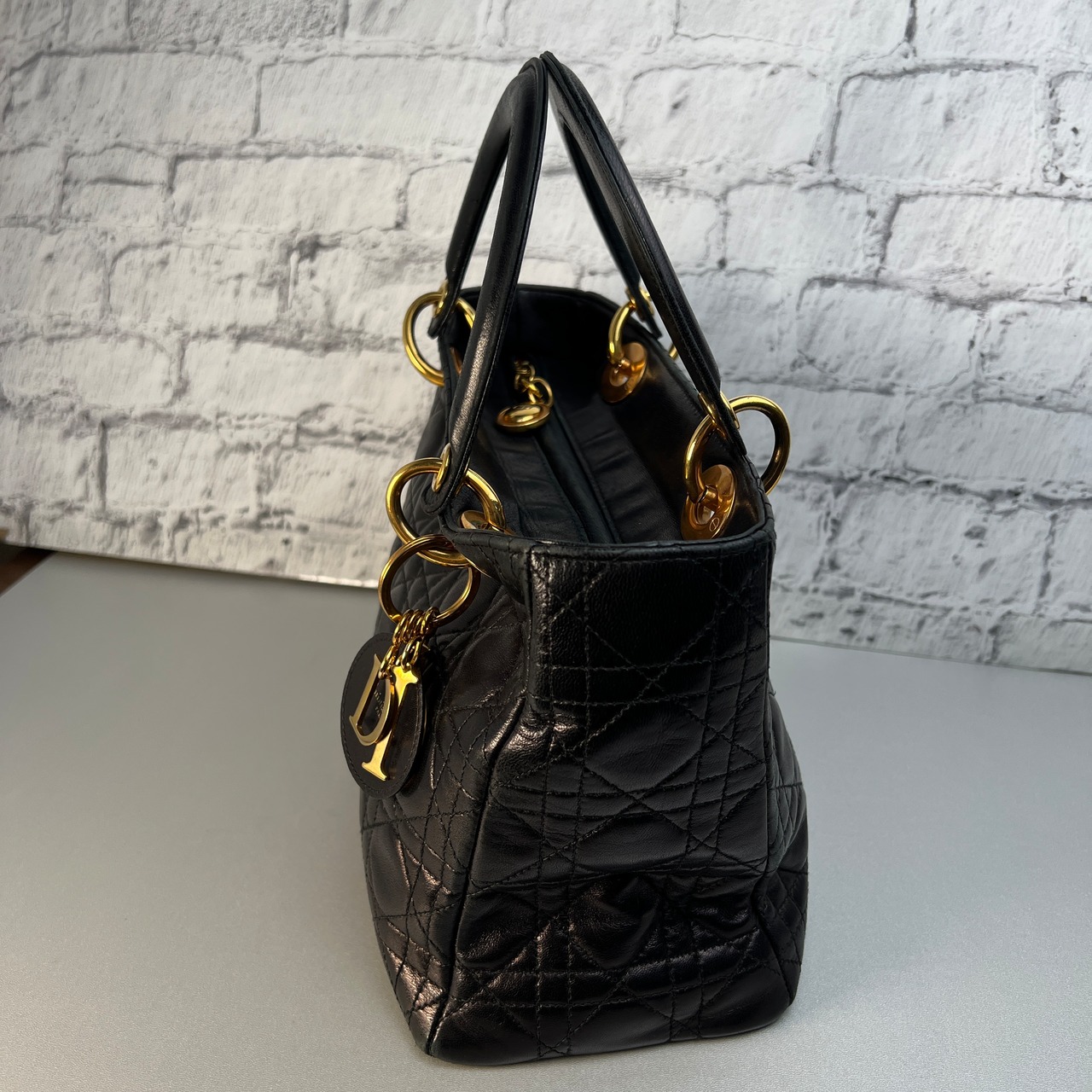 Diorレディディオール ミディアムカナージュ  ハンドバッグ ブラック A-9514