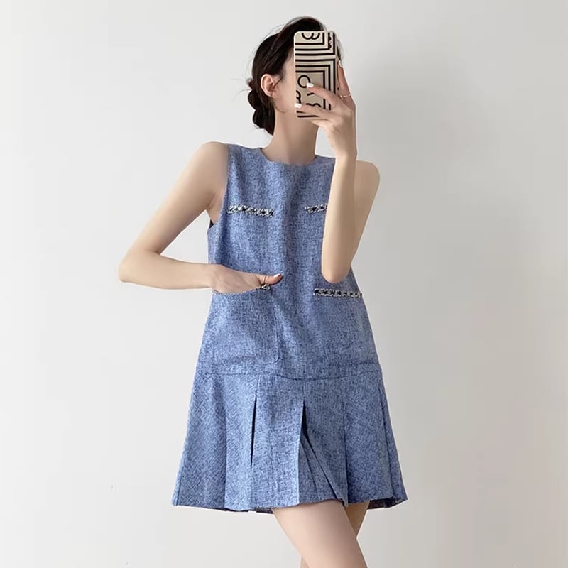 【dress】ノースリーブプリーツワンピース Q8361