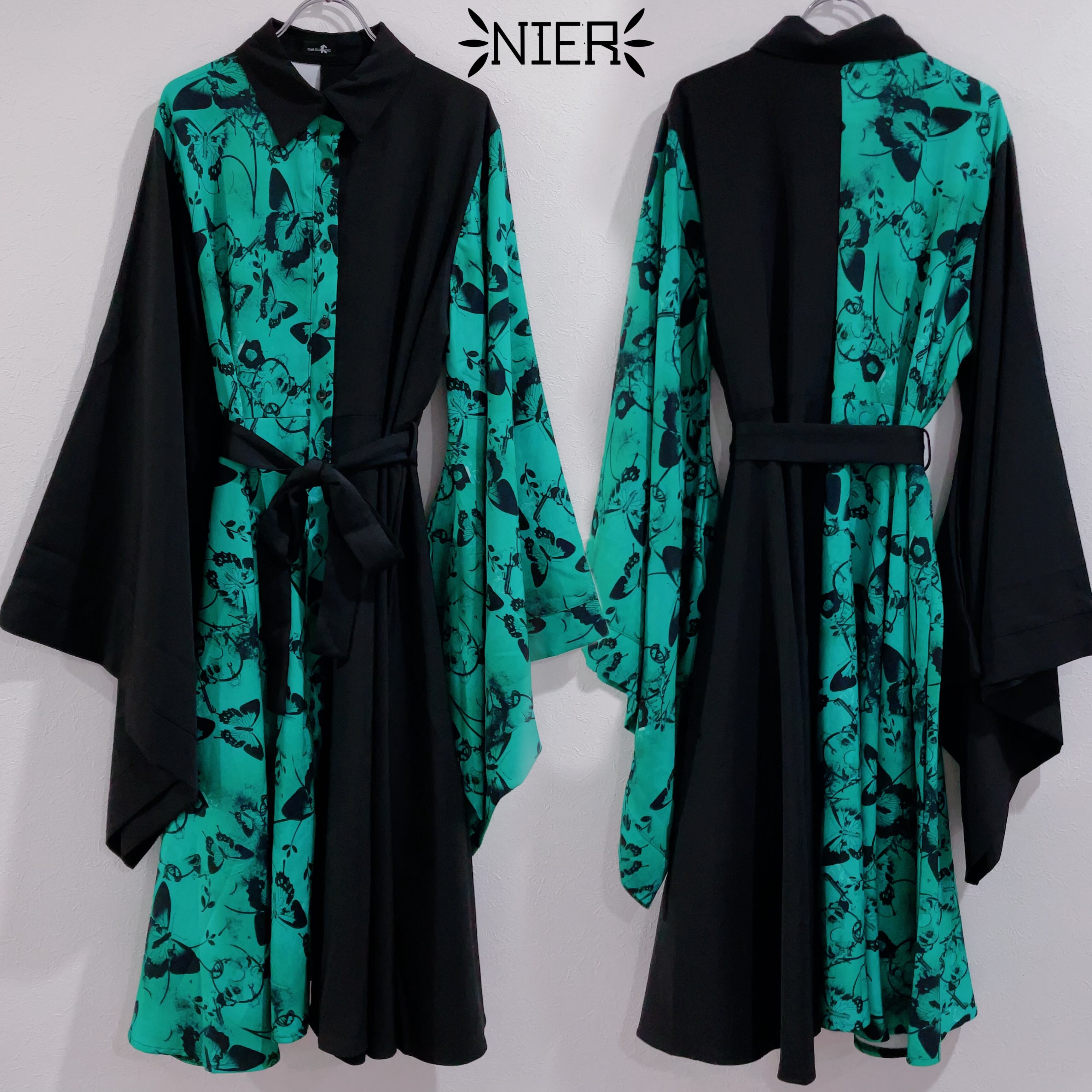 ベルト紐付き着物風ワンピース Butterfly Nier