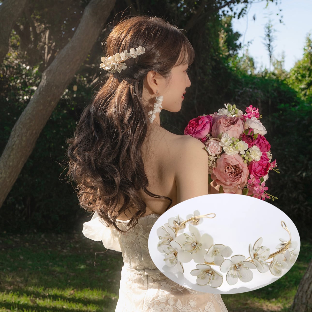 STELLA BRIDAL ホワイトフラワーと淡水パールのブライダルヘッドドレス