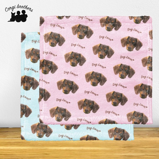 【 ダックスフンド 毛色7色】 タオルハンカチ　ピンク＆ブルー2枚セット　プレゼント　犬　うちの子　200ｍｍｘ200ｍｍ