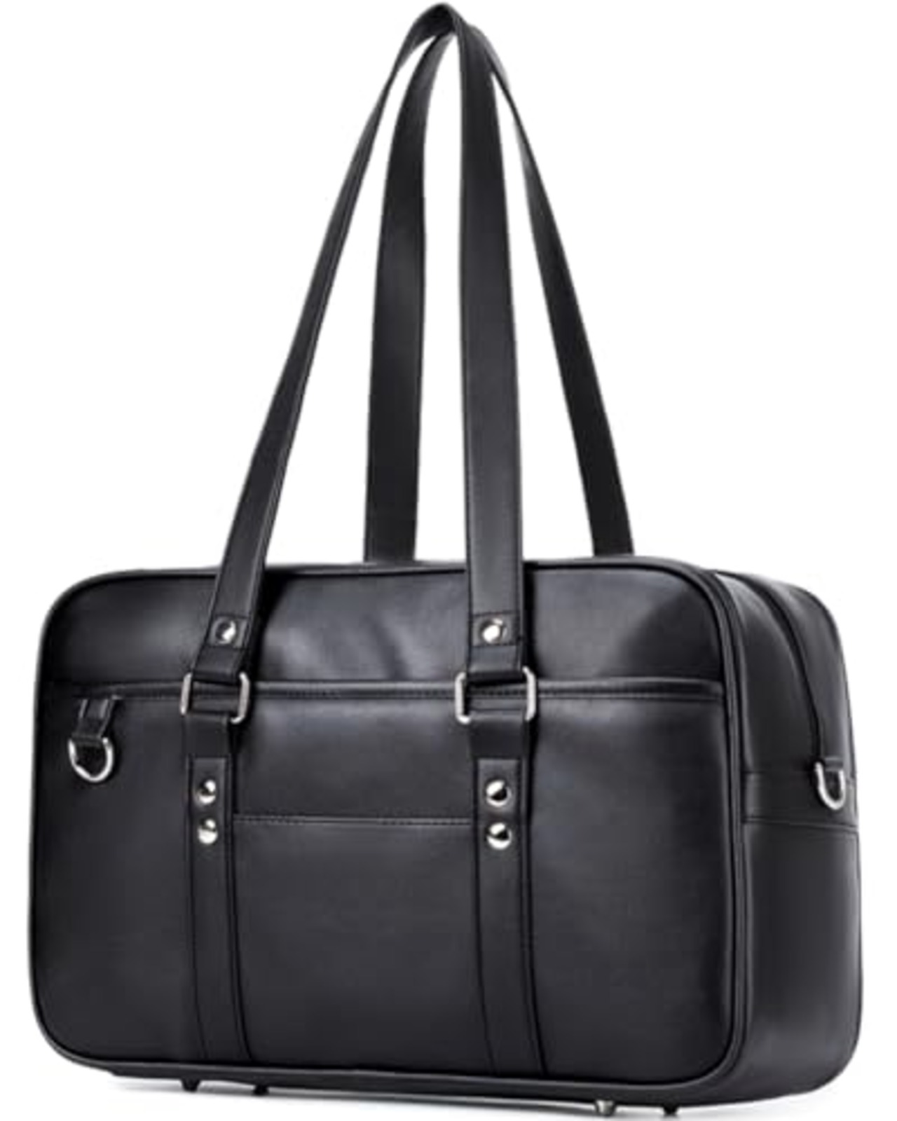 [CHUULII] スクールバッグ スクバ 合皮 女子 高校生 学生 JK 通学 通塾 ボスドンバッグ 大容量 肩紐長い (ブラック)