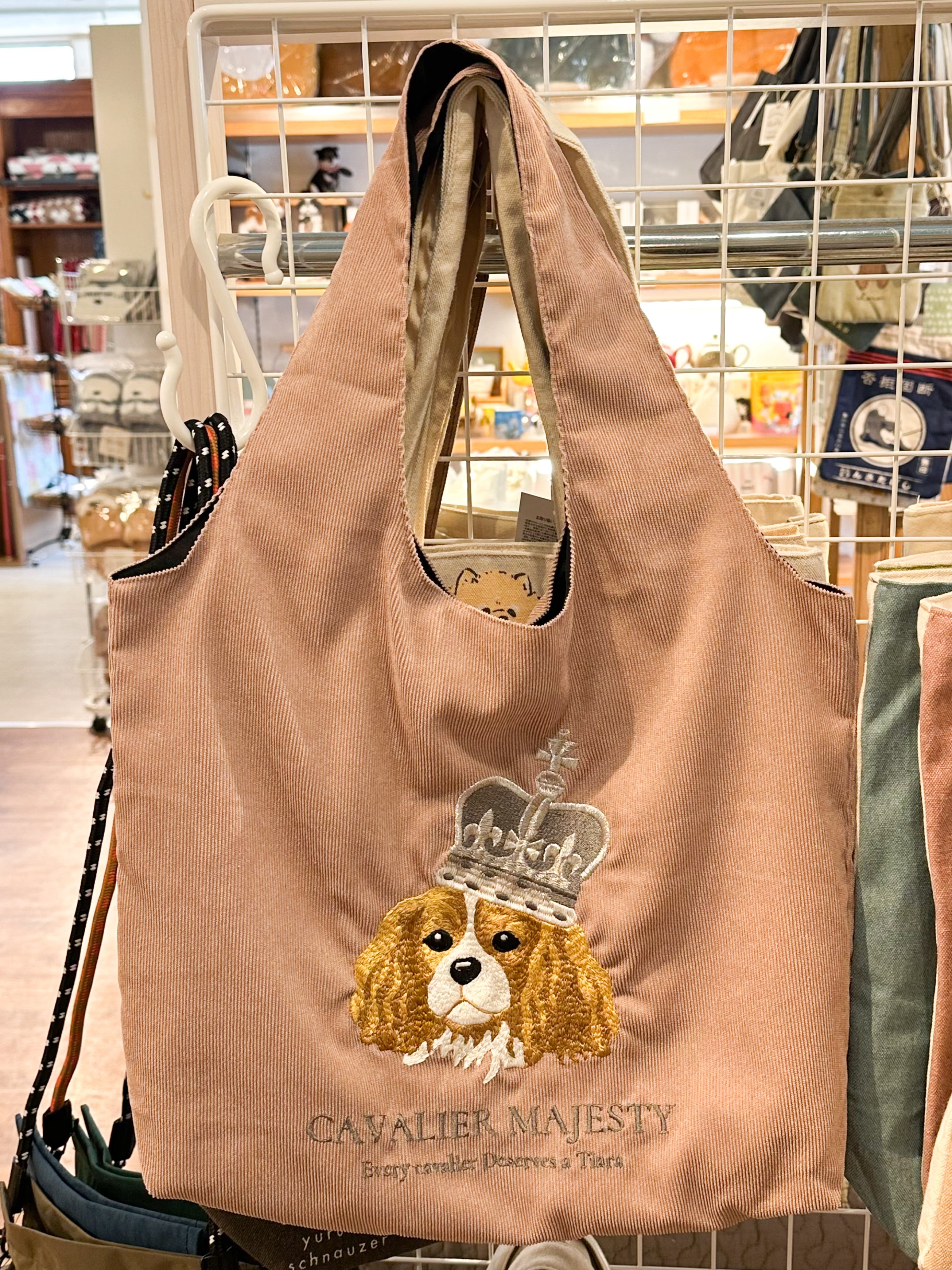 英国ロイヤルキャバリア刺繍コーデュロイトート ピンク