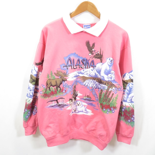 90s Lifestyles USA製 ALASKA 襟付き スウェット トレーナー sizeM/1004