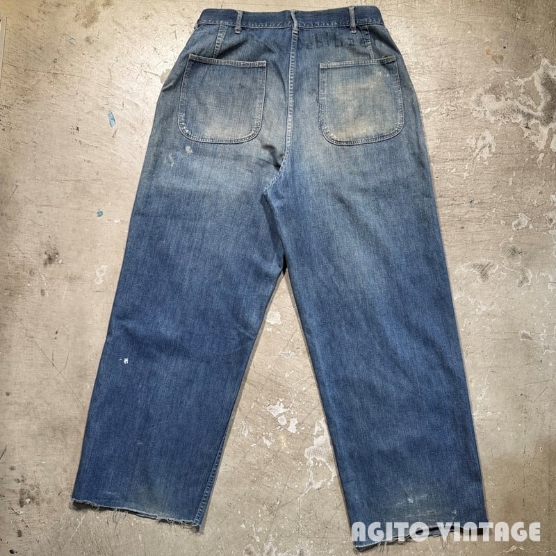 40's U.S.NAVY M-45 デニムトラウザーズ ベイカー 後期型 カットオフ