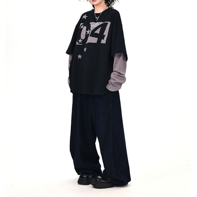 スターズナンバリングレイヤードビッグTシャツ 2col   R00807