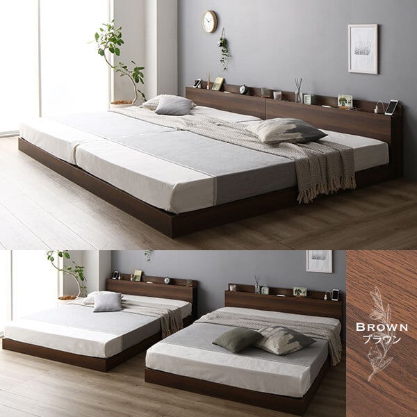 ベッド 低床 ロータイプ すのこ 木製 LED照明付き 棚付き 宮付き コンセント付き シンプル モダン ブラック セミダブル  ボンネルコイルマットレス付き ベッド