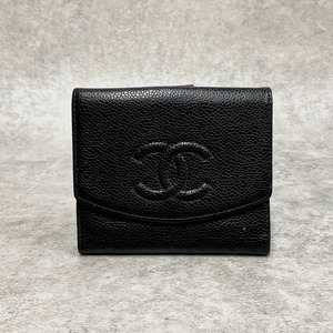 CHANEL シャネル 二つ折りコンパクト財布 キャビアスキン ブラック 9番台 6974-202205