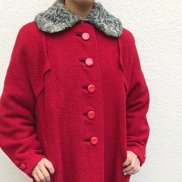 Vintage 40's red astrakhan collar coat