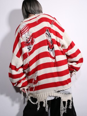 REMAKE / clash bolo × zip XXL over silhouette border knit
