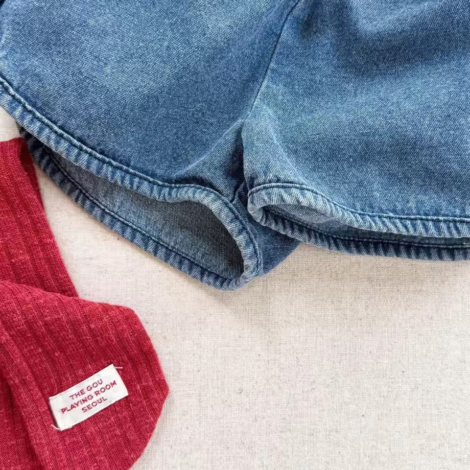フロントタグデニムショートパンツ
