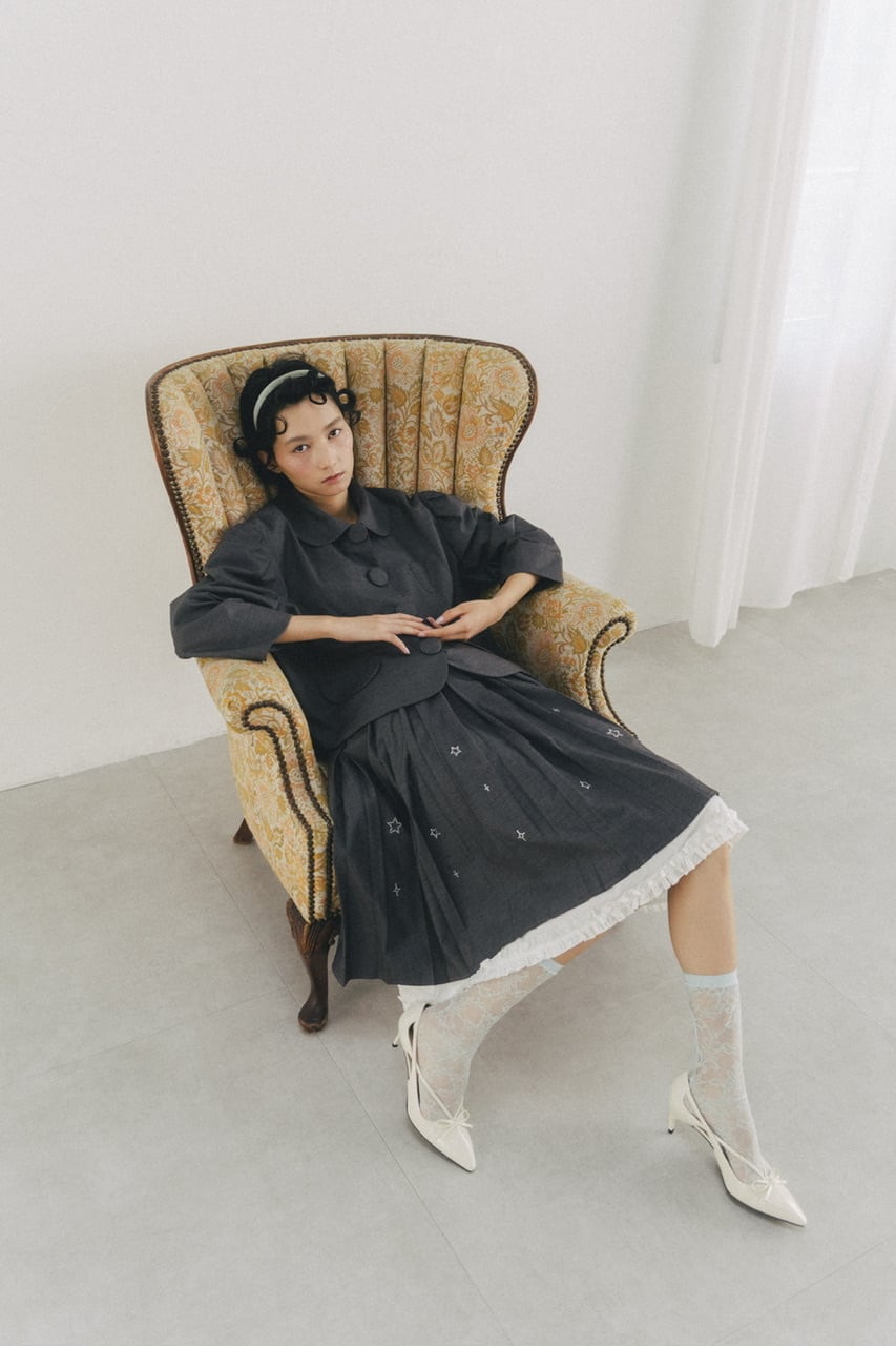 フリルレイヤードグリッタースカート　GRAY