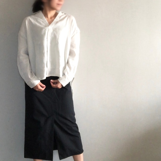 【AN002L】後染め上質リネン100%☆大人ナチュラルなスキッパーシャツ（アイボリー）(AN-002L)