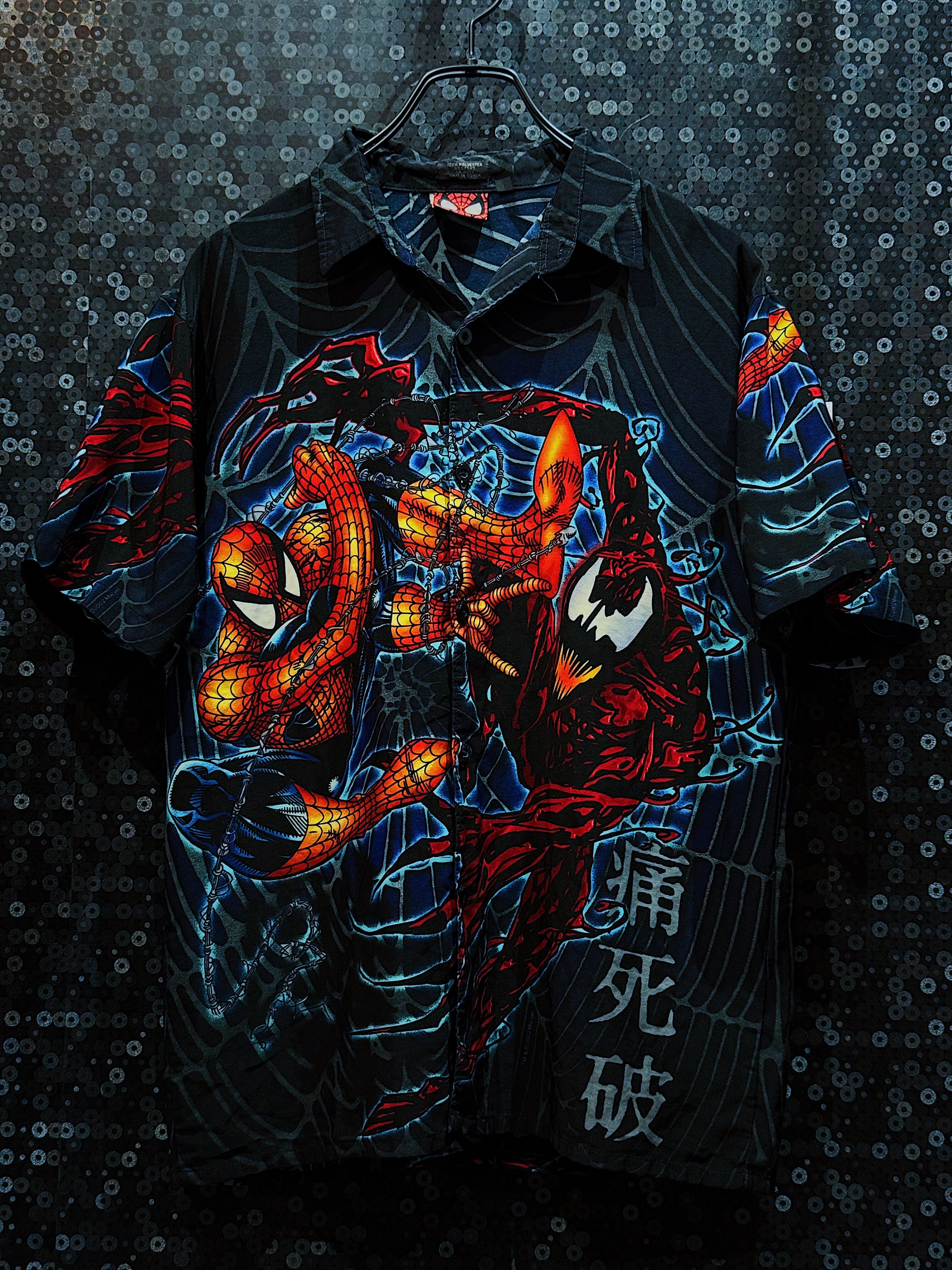 【ÆIEM】"marvel"vintage spiderman VS carnage "tsushiba"print half sleeve shirt
