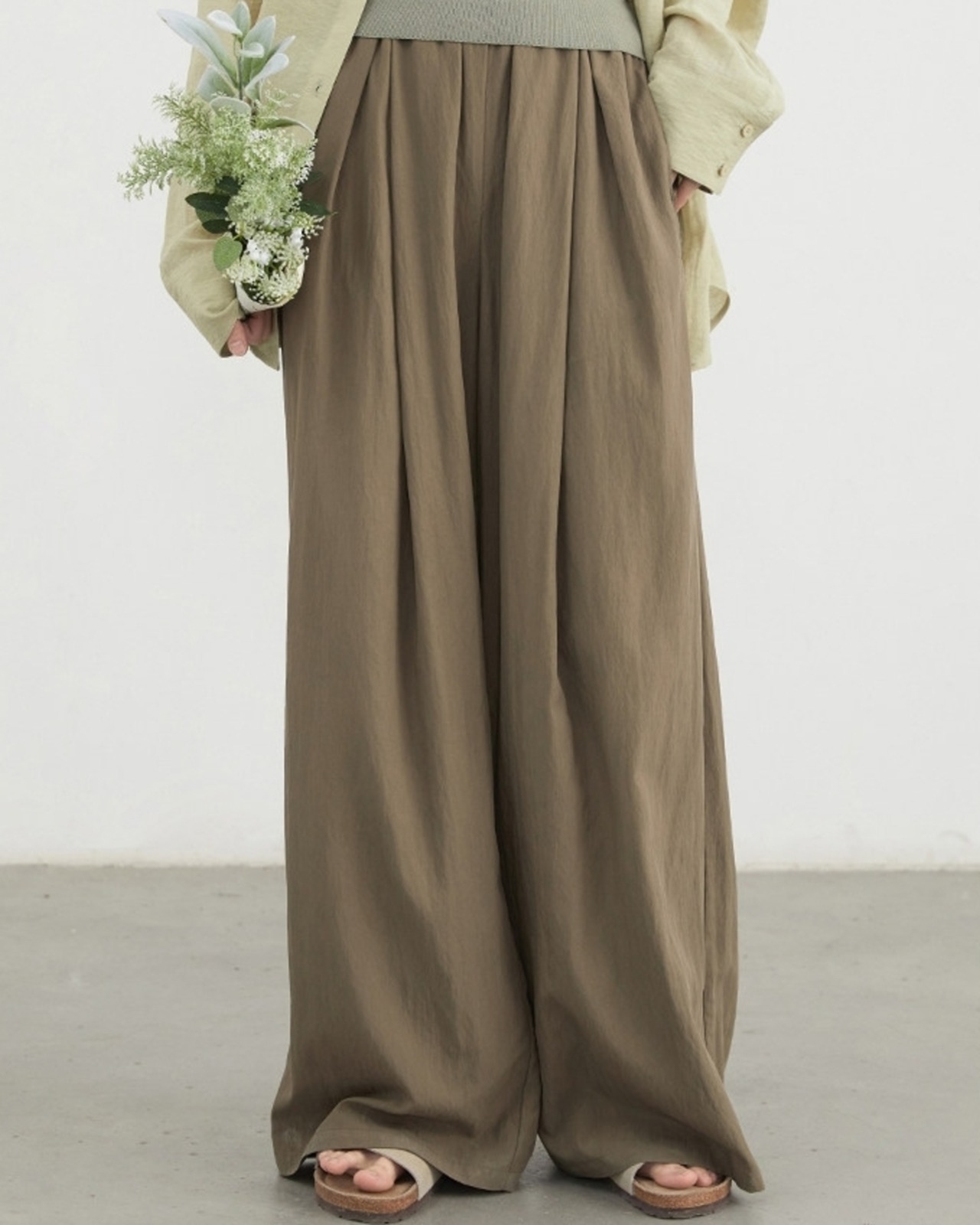 Tuck-in wide leg full length pants L0142