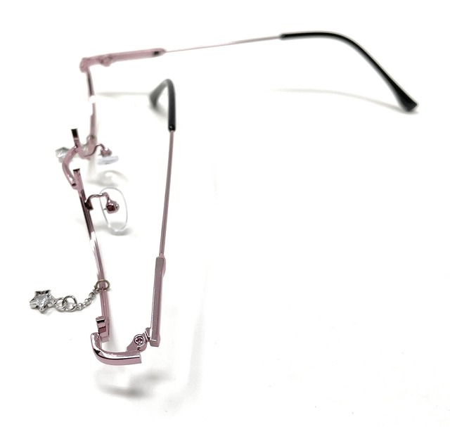 [TOKYO GOODS MARKET] 【ぴゅありぼん】 チャーム 付き レンズなし オーバル ハーフリム 伊達メガネ 下フレーム ファッションメガネ 萌えメガネ フリーサイズ (ピンク)