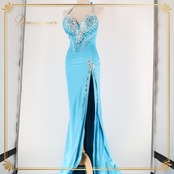 ボディコン コズドレ KOZdre KOZYA ドレス ワンピース ブルー系 シルバー系 水色 ランウェイモデル パーティ 発表会 練習 レッスン 大人可愛い スリット ロング丈 きれいめ フォーマル レッスンウェア シルバー装飾 光沢