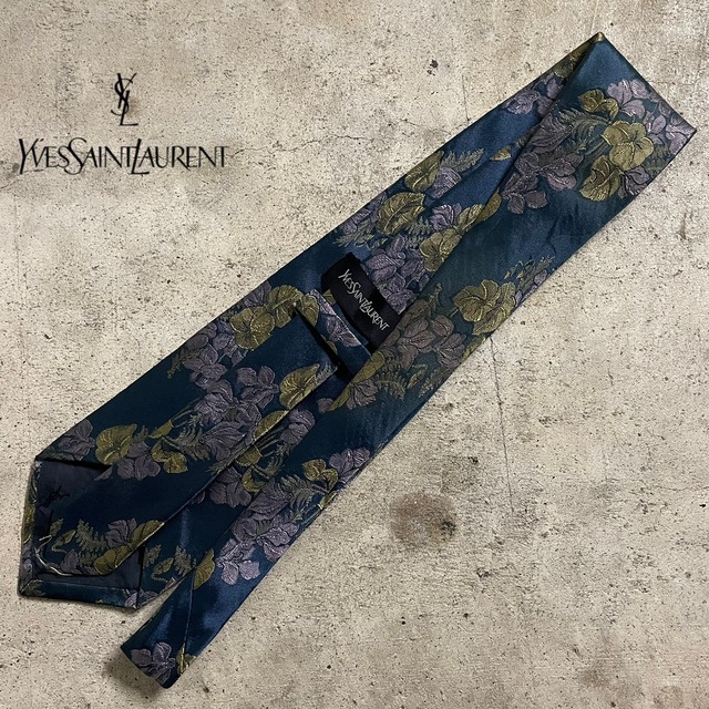 〖Yves Saint Laurent〗flower patterned design silk necktie/イブサンローラン 花柄 デザイン シルク ネクタイ/#0630/osaka