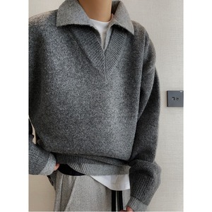 フェイクツーピース V ネックコントラストカラーニット　1041