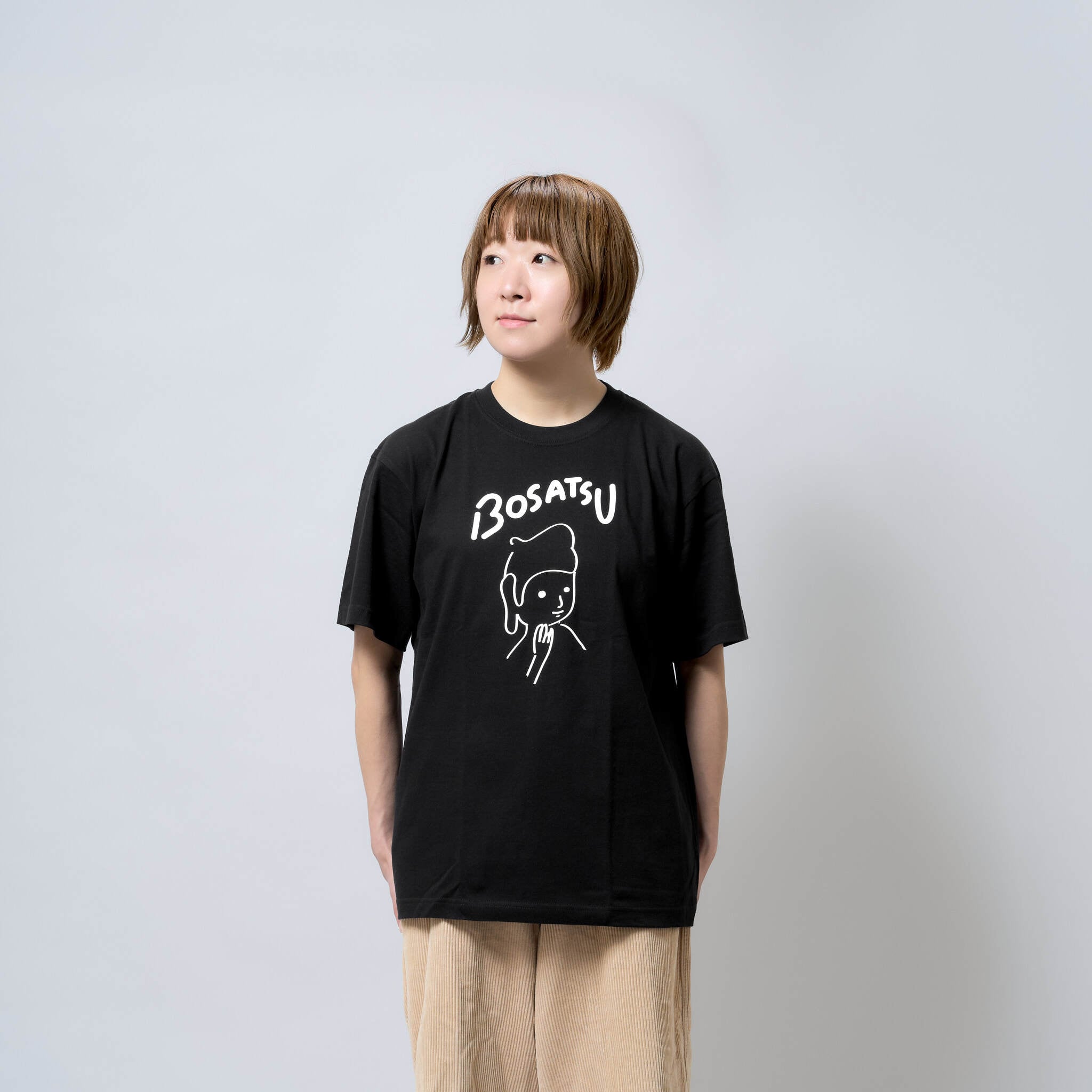 弥勒菩薩 仏像 Tシャツ (プリント) 6.2oz ホワイト/ブラック | BOSATSU
