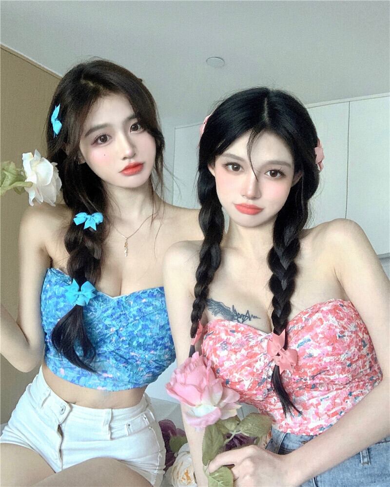 フローラルトップス サマー薄手ブラ ピンク 夏物 花柄 ピュア ブラックストロベリース63795621110