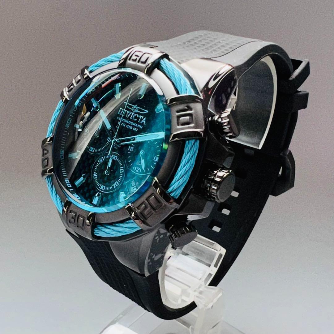 腕時計 INVICTA インビクタ ブルー 新品 ケース付属 ボルト メンズ ブラック ケース直径52mm クロノグラフ クォーツ 青 黒