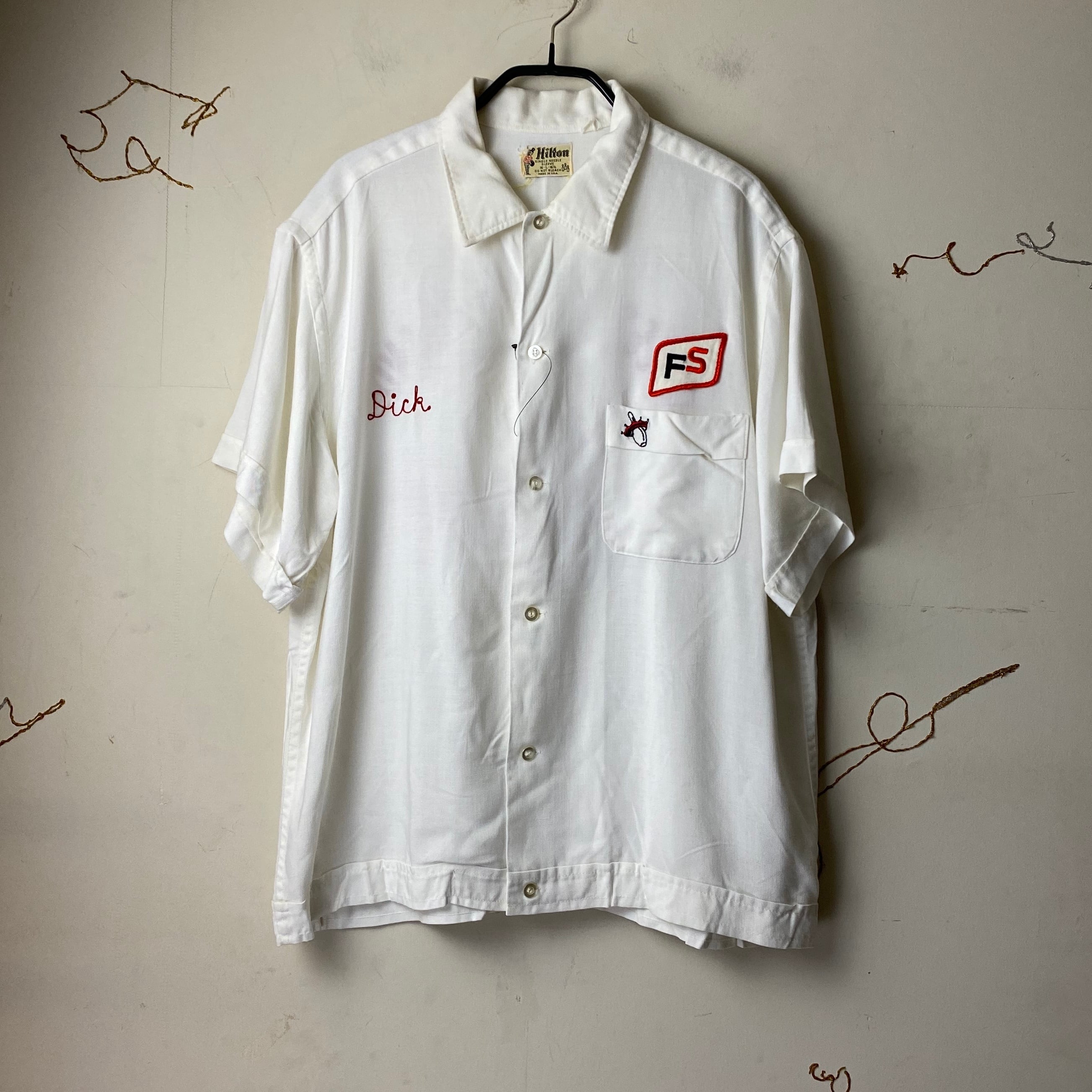 vintage 1960's white color back chain stitch bowling shirt | NOIR