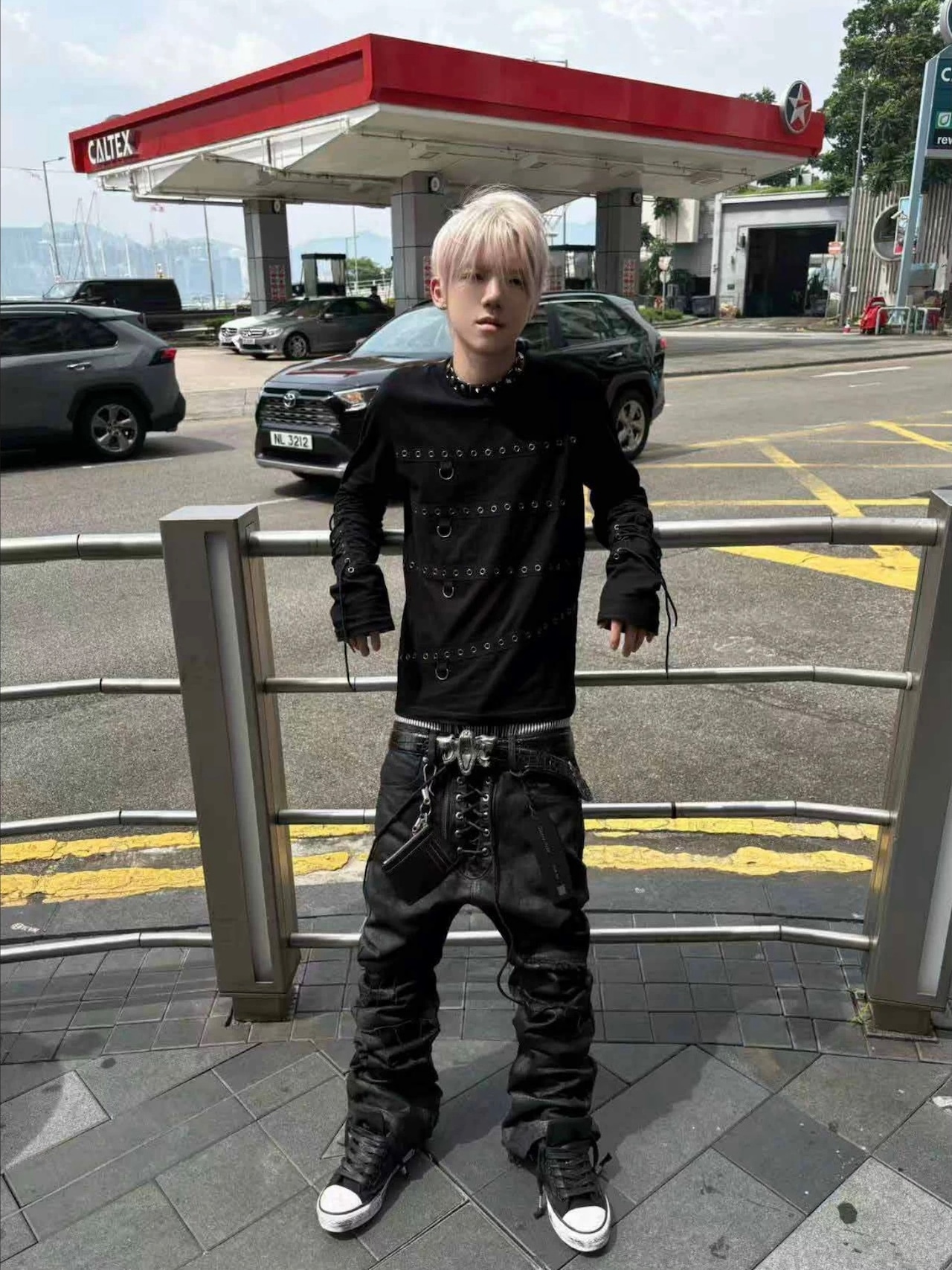 【CinderVein】Lace Up Waxed Coated Denim Pants