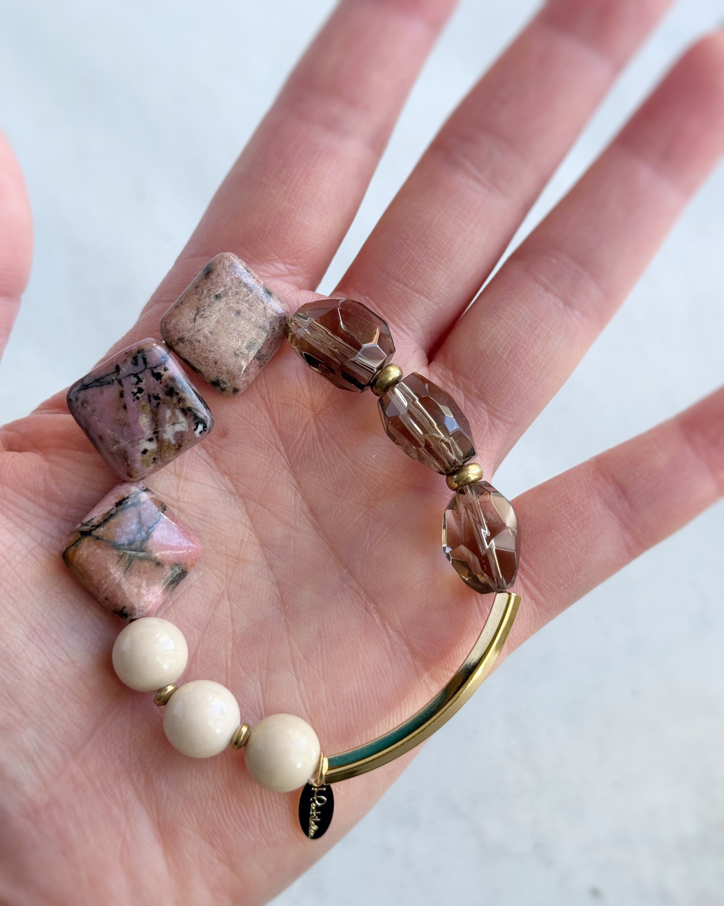 【再販】Tube & stone bracelet(ロードナイト×スモーキークォーツ×リバーストーン)