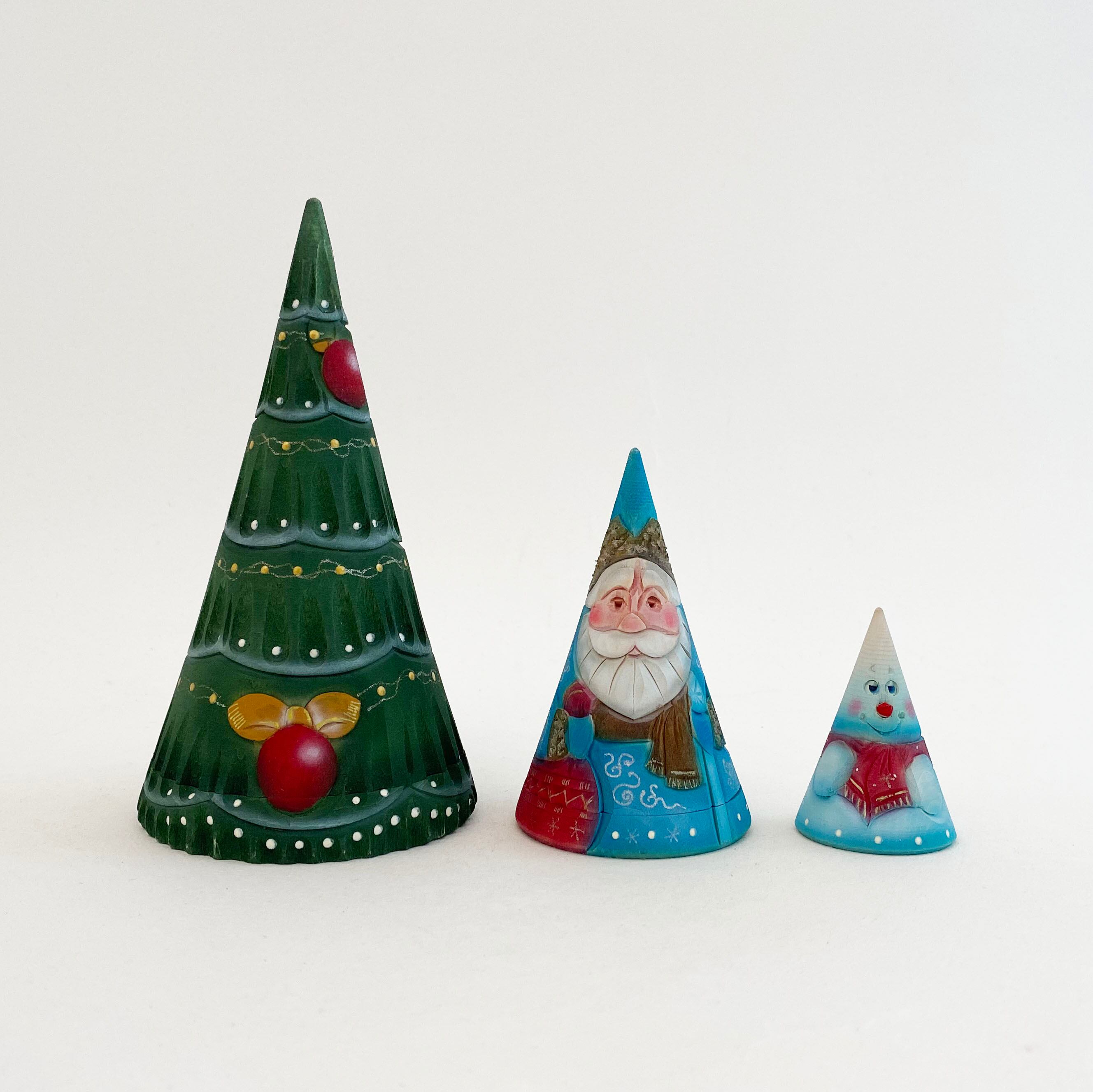 ツリー 円錐型木彫マトリョーシカ(コブロフ工房/3個組)