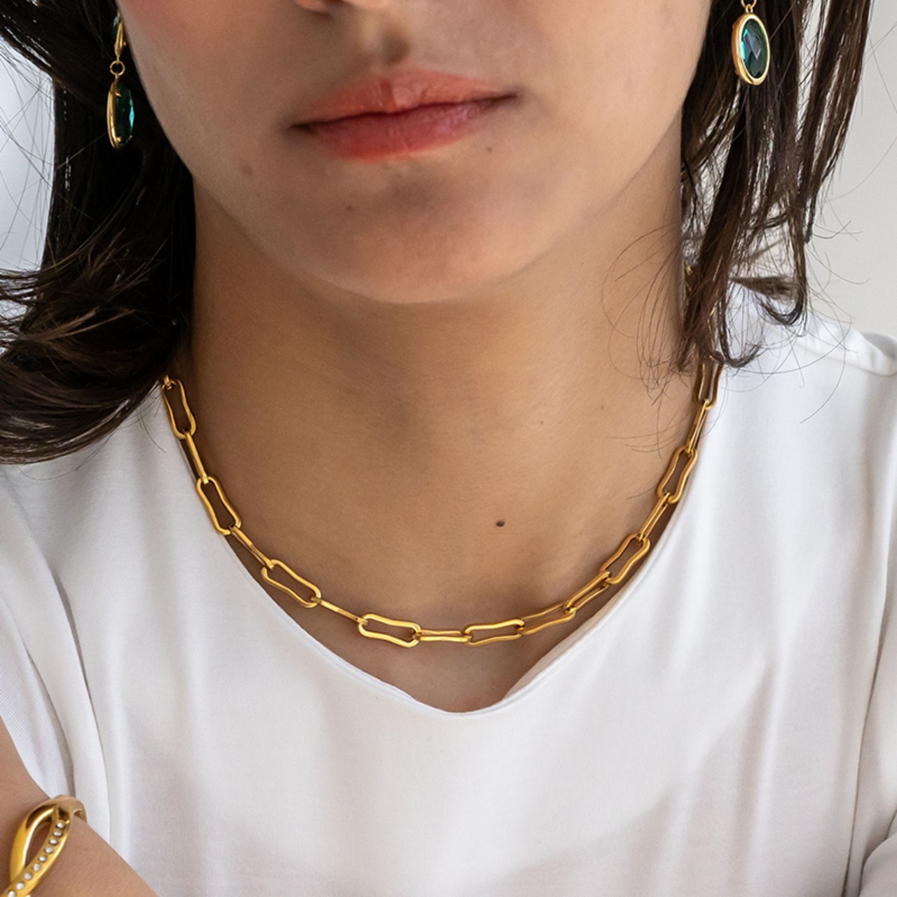 【ネコポス便】ネックレス ペーパーチェーン ステンレス レディース K18 18金 18K 金アレ対応 ウェーブ チェーンのみ チェーンネックレス 2584