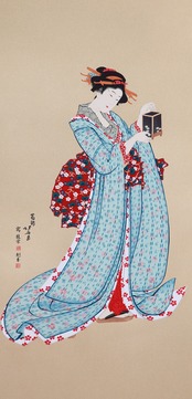 友禅浮世絵屏風 『北斎六美人競べ』（六曲一隻 ）