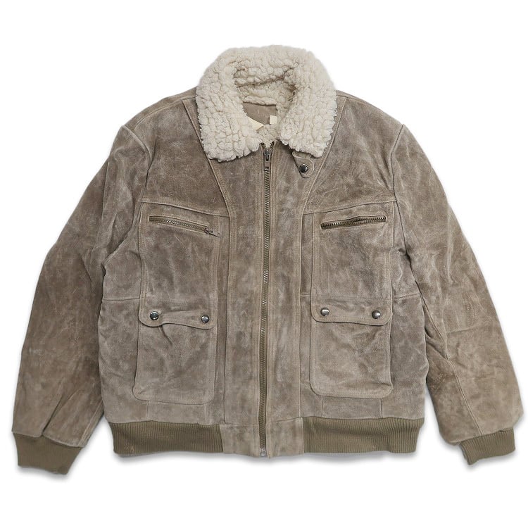 古着 襟ボア スウェードレザー レザージャケット ブルゾン ベージュ